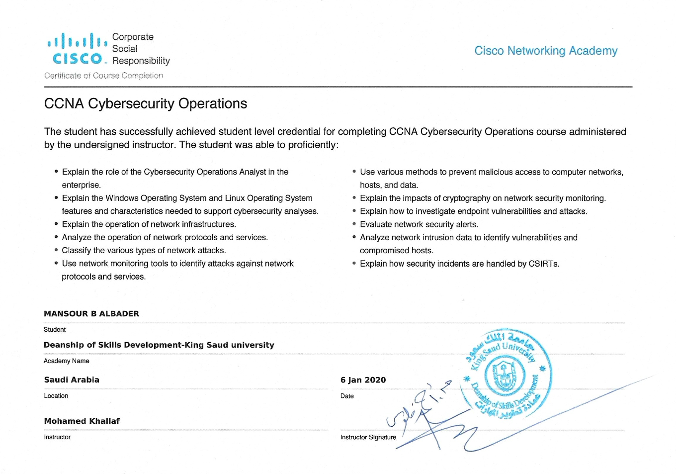 Cisco CCNA CyberOps certification badge